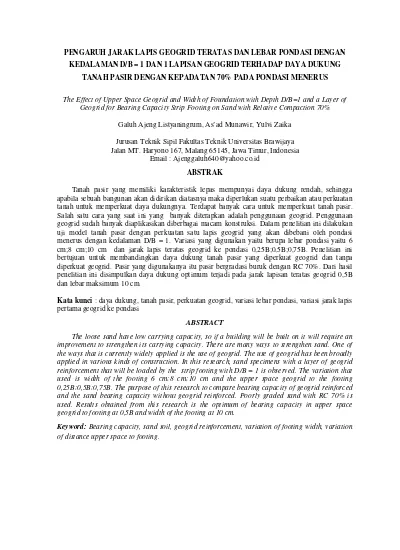 Pengaruh Jarak Lapis Geogrid Teratas Dan Lebar Pondasi Dengan Kedalaman ...