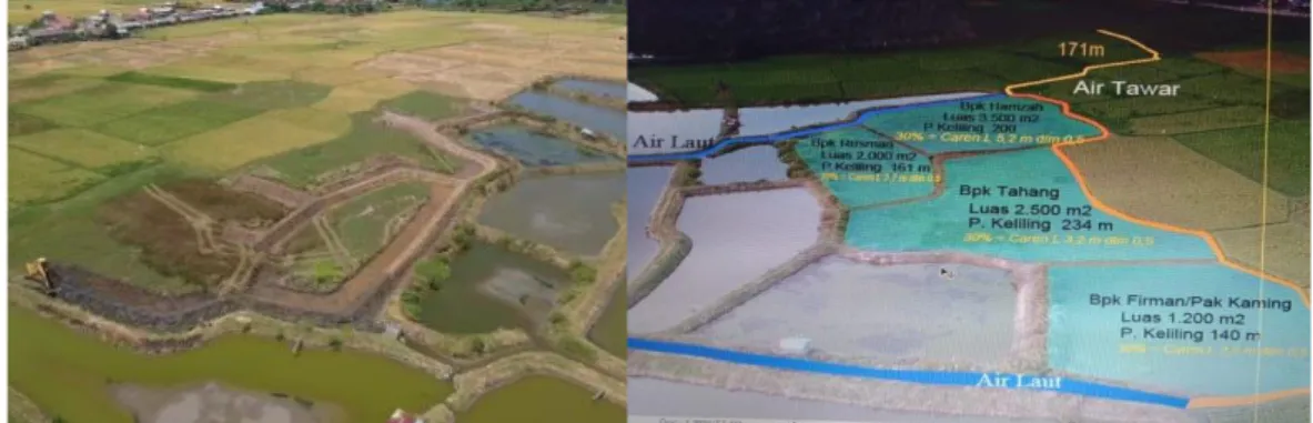 Gambar 3. Lokasi Kegiatan Inovasi Teknologi Adaptif Perikanan (INTAN) Mina Padi Air Payau           di Desa Lawallu, Kec