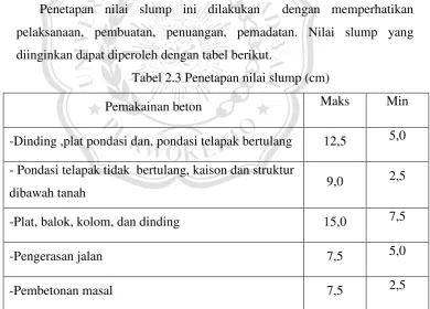Tabel 2.3 Penetapan nilai slump (cm) 