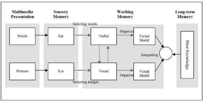 Gambar. Proses Belajar menurut Teori Kognitif Multimedia  (Gambar diambil dari researchgate.net) 