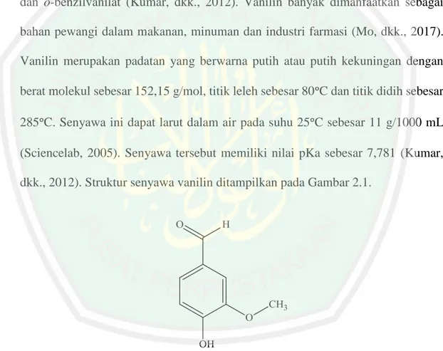 Gambar 2.1 Struktur senyawa vanilin (Hasanah, dkk., 2017) 