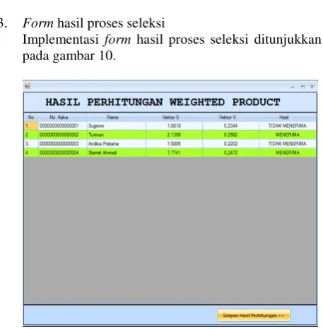 Gambar 9. Implementasi sistem – form proses 