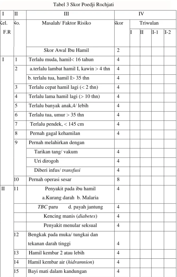 Tabel 3 Skor Poedji Rochjati 
