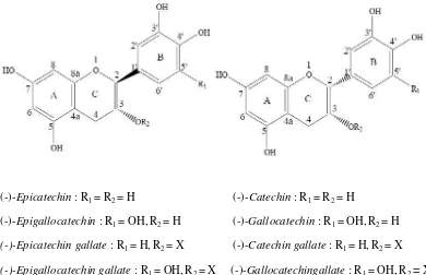 Gambar 1. Struktur kimia katekin dan epimernya (Hartoyo, 2003)
