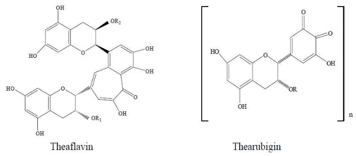 Gambar 3. Strukur kimia theaflavin dan thearubigin teh hitam