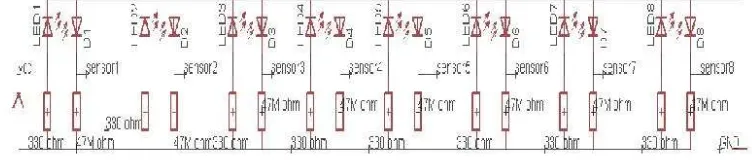 Gambar 3.2 Rangkaian sensor garis pada robot linefollower