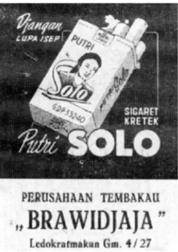 Gambar 3.9 : Iklan Produk Rokok Pada Tahun 1950 dengan Merk Putri Solo  Sumber :  Iklan Rokok Putri Solo di Dok