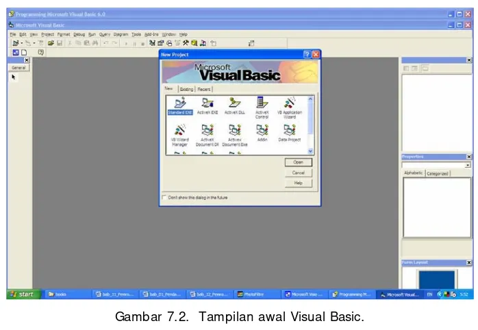 Gambar 7.2.  Tampilan awal Visual Basic. 