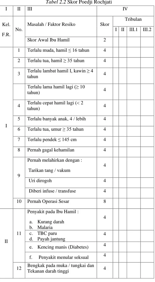 Tabel 2.2 Skor Poedji Rochjati 