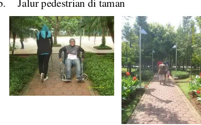 Gambar 6.  Pedestrian utama yang membelah taman  