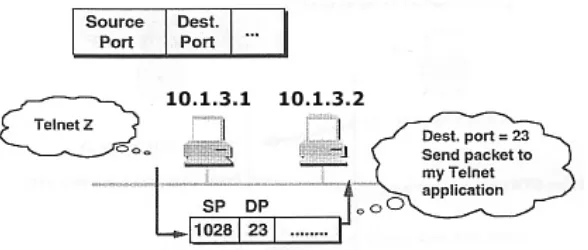 Gambar 4. Port asal dan port tujuan pada aplikasi telnet  