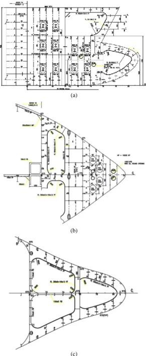 Gambar 4. Construction profile kapal 3500 LTDW: (a) centerline profile, (b)  horizontal web girder @4700 mm above baseline (c) horizontal web girder 