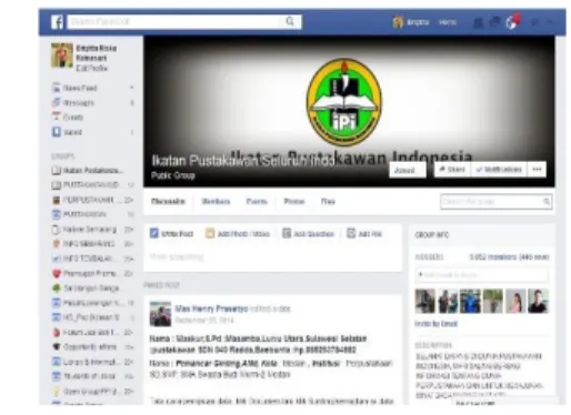 Gambar 1. Tampilan Grup Facebook Ikatan Pustakawan Seluruh Indonesia