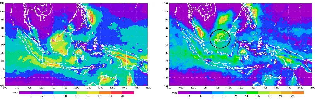 Gambar 8.Komposit curah hujan harian TRMM saatkasus Borneo vortex bulan Desember 2002-2011