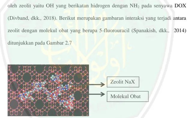 Gambar 2.7 Interaksi Zeolit dengan 5-Fluorouracil (Spanakish, dkk.,  2014) 