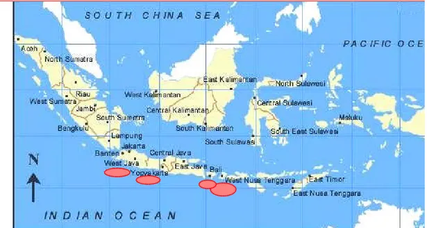 Gambar 6. Daerah penangkapan cucut botol di perairan Samudera Hindia.