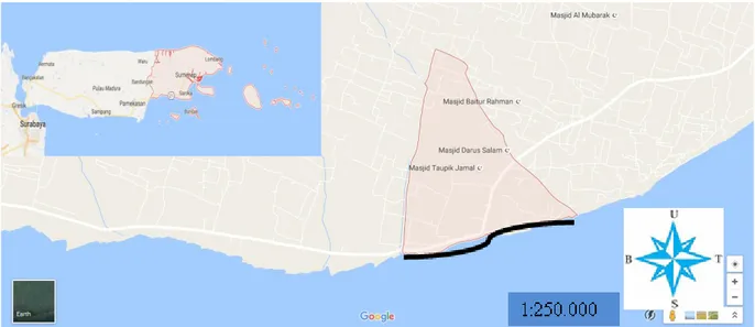 Gambar 1. Peta lokasi penelitian Pantai Barung Toraja Sumenep, Madura  Keterangan : 