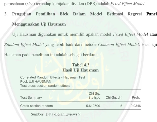 Tabel 4.3  Hasil Uji Hausman 