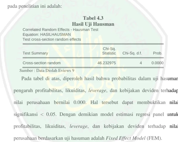 Tabel 4.3  Hasil Uji Hausman 