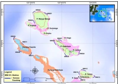 Figure 1. Tracking position of underwater visual cencus in Wabula and Pasar Wajo districts, Buton County, Southeast Sulawesi.