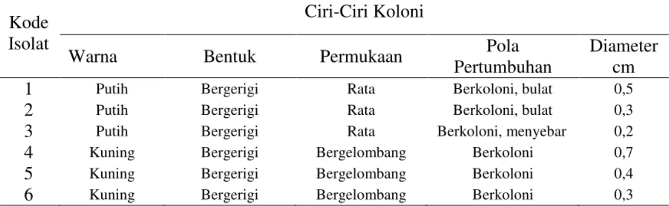 Tabel 1. Ciri makroskopis koloni jamur Fusarium  Kode 