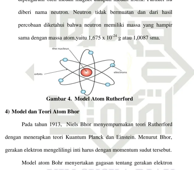 Gambar 4.  Model Atom Rutherford  4) Model dan Teori Atom Bhor 