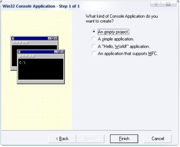 Gambar 5. Win32 Console Application – Step 1 