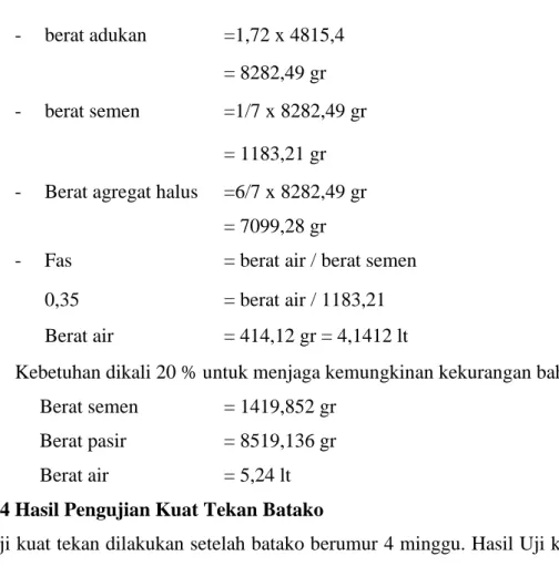 Tabel 2. Pengujian kuat tekan beton  Nilai  fas  penambahan pecahan  genteng (%)  alas  berat  P  Maks P  Maks     rata-rata  A  ƒ' c ƒ' c  rata-rata  (mm)  (kg)  kN  kN  mm 2 MPa  MPa  0.35  0%  100  1.650  50  54.000  10000  5.000  5.400 100 1.715 50 100