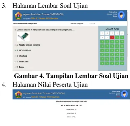 Gambar 4. Tampilan Lembar Soal Ujian 