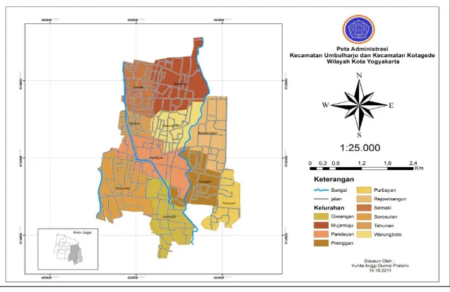 Gambar 4.1 Peta Lokasi Penelitian (Wilayah Zona D) Kota Yogyakarta 