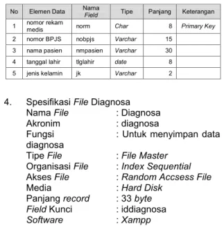 Tabel 3. Spesifikasi File Pasien 