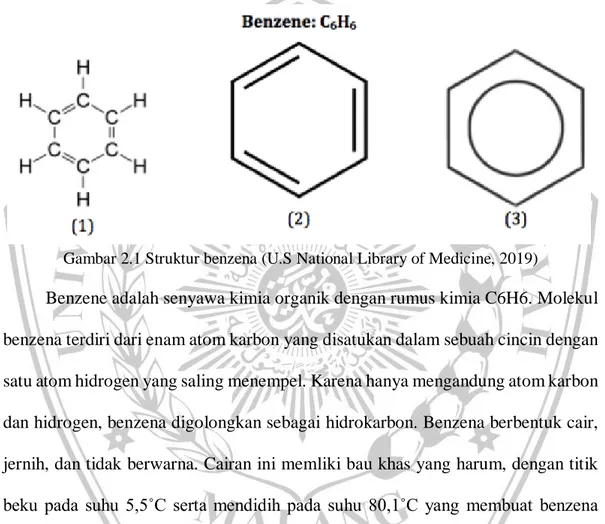 Gambar 2.1 Struktur benzena (U.S National Library of Medicine, 2019) 