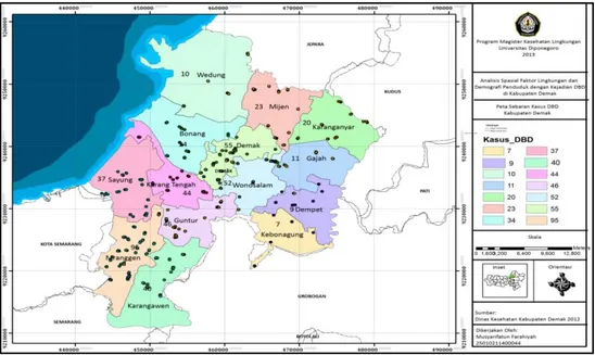 Gambar 1 Peta sebaran kasus DBD di Kabupaten Demak 