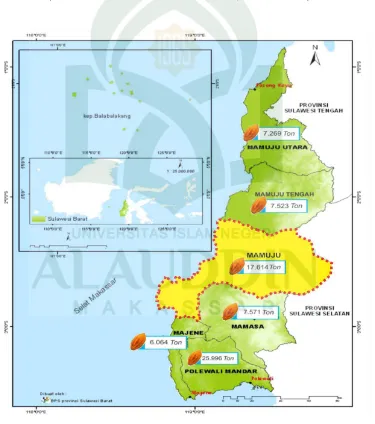 Gambar: III.2: Peta Penyebaran Kakao Sulawesi Barat (Sumber: Olah Data Desain,18 September 2017) 