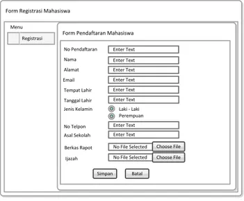 Gambar 3.29  merupakan gambar desain form  pendaftaran dari aplikasi  sistem informasi akademik AKBID Griya Husada
