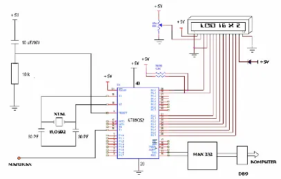 Gambar 2.  Rangkaian Counter/Timer dengan Mikrokontroler AT89C52. 