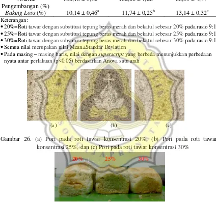 Gambar 26. (a) Pori pada roti tawar konsentrasi 20%, (b) Pori pada roti tawar 