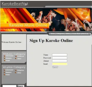 Gambar 5  : Halaman pendaftaran anggota baru  “KaraokeBeatNet” 