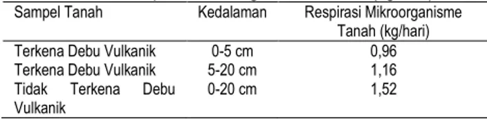 Tabel 3. Hasil Respirasi Mikrooganisme Tanah (kg/hari)  
