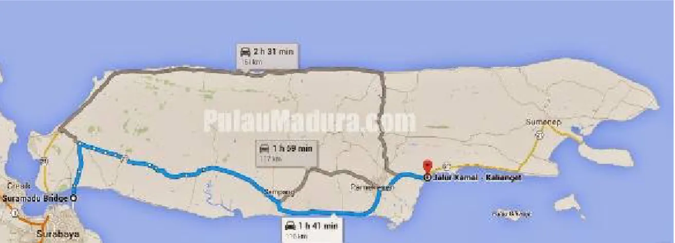 Gambar 1 Jalur Transportasi ke Madura via Penyeberangan Laut dan Darat 