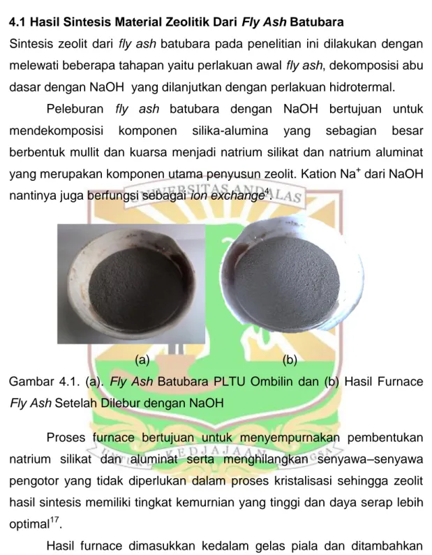 Gambar  4.1.  (a).  Fly  Ash  Batubara  PLTU  Ombilin  dan  (b)  Hasil  Furnace  Fly Ash Setelah Dilebur dengan NaOH 