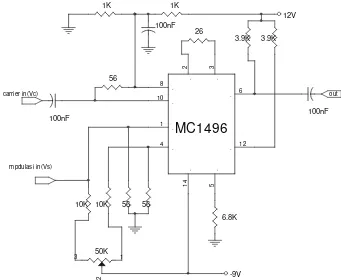 Gambar 3.3. Balance demodulator dengan IC MC1496 [10]. 