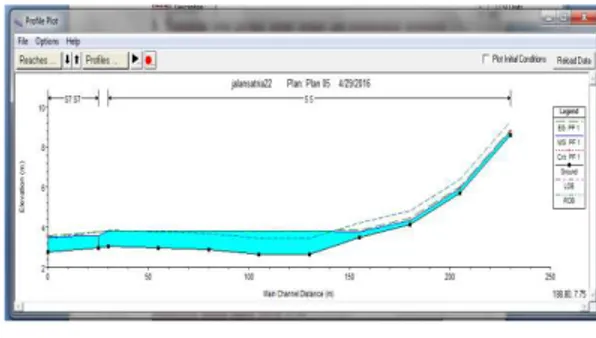 Gambar 3. Geometri saluran  Simulasi profil muka air eksisting  pada HEC-RAS 