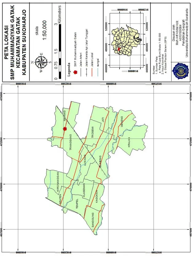 Gambar 1 Peta lokasi SMP Muhammadiyah Gatak