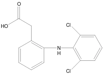 Gambar 4. Struktur kimia diklofenak (Hanson, 2000) Diklofenak merupakan obat antiinflamasi yang efektif, memiliki waktu paruh 