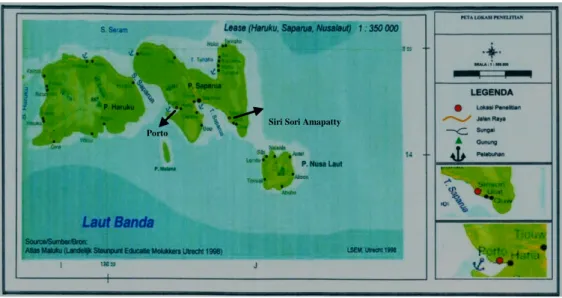 Gambar 1. Lokasi penelitian siput lola (Trochus niloticus) di Desa Siri Sori Amapatty dan Desa Porto Figure 1