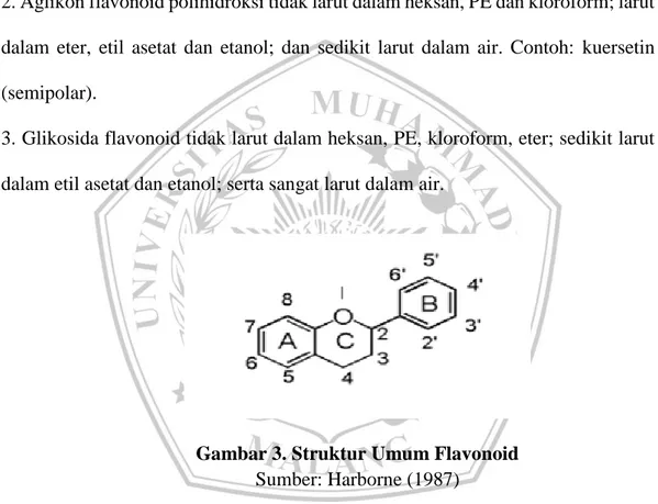 Gambar 3. Struktur Umum Flavonoid  Sumber: Harborne (1987) 