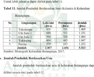 Tabel 12. Jumlah Penduduk Berdasarkan Usia di Kelurahan Balangnipa 