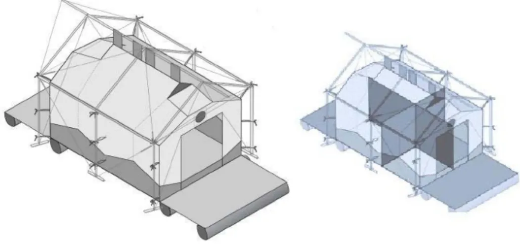 Şekil 3.8. Geliştirilmiş Çelik çerçeveli çadır perspektifi (Shelter, 2007) 