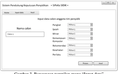 Gambar 3. Rancangan tampilan menu “Input data”